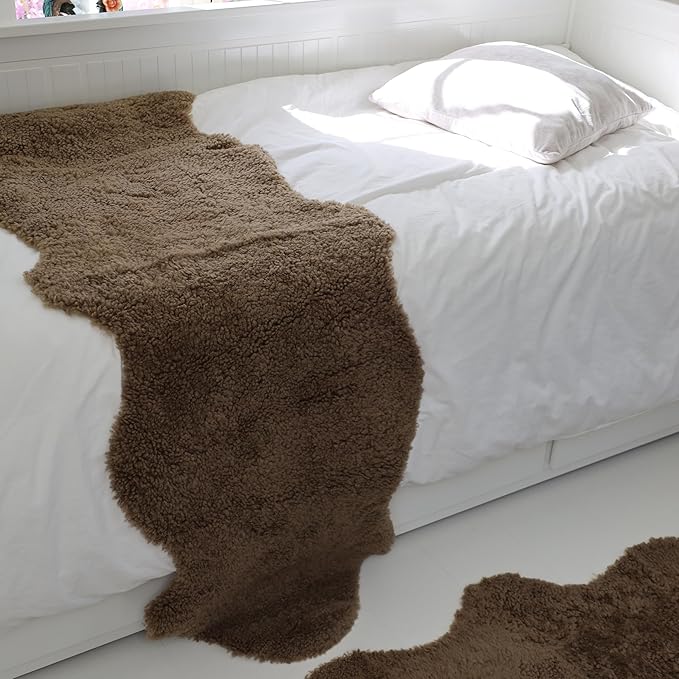Nordic Sheep Real Sheepskin Rug 2x6 ft | Sheepskin Rugs for Living Room and Sofa | Large Bedside Rugs for Bedrooms is Breathable & Heat-regulating | Fluffy Rug in Color Light Brown