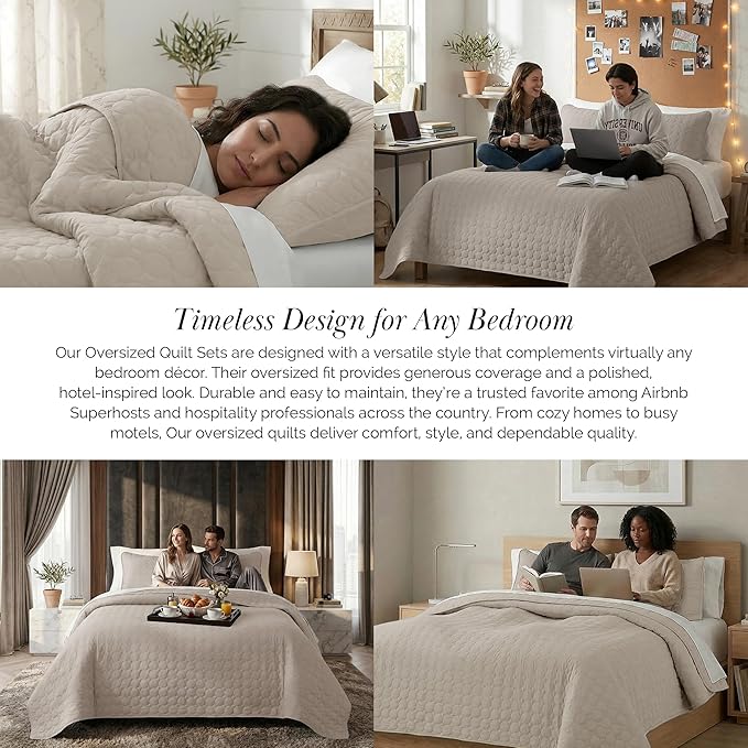 Southshore Fine Living, Inc. Oversized Bedding Quilt, Lightweight Bedding, Twin XL Bedspreads for Adult, Soft Coverlet 2-Piece Set with One Matching Pillow Sham, All Season Twin/XL Quilts, Sandy Taupe