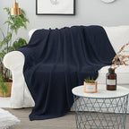 Longhui bedding Dark Navy Blue Cotton Cable Knit Throw Blanket for Couch Sofa Bed, Lightweight Home Decorative Throws, Bonus Laundering Bag, 50“ x 60” Machine Washable
