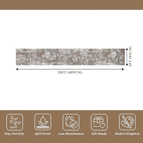 3x20 ft Extra Long Hallway Runner Rug - Non-Slip Washable Floor Runner with Rubber Backing, Modern Low Pile Thin Wide Carpet for Entryway, Kitchen, Living Room (Brown Beige, 3x20)