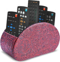 QIELIZI Remote Control Holder, PU Leather Remote Caddy Desktop Organizer with 5 Spacious Compartments for TV Remotes/Media Controllers/Office Supplies (1-Carved3 Red