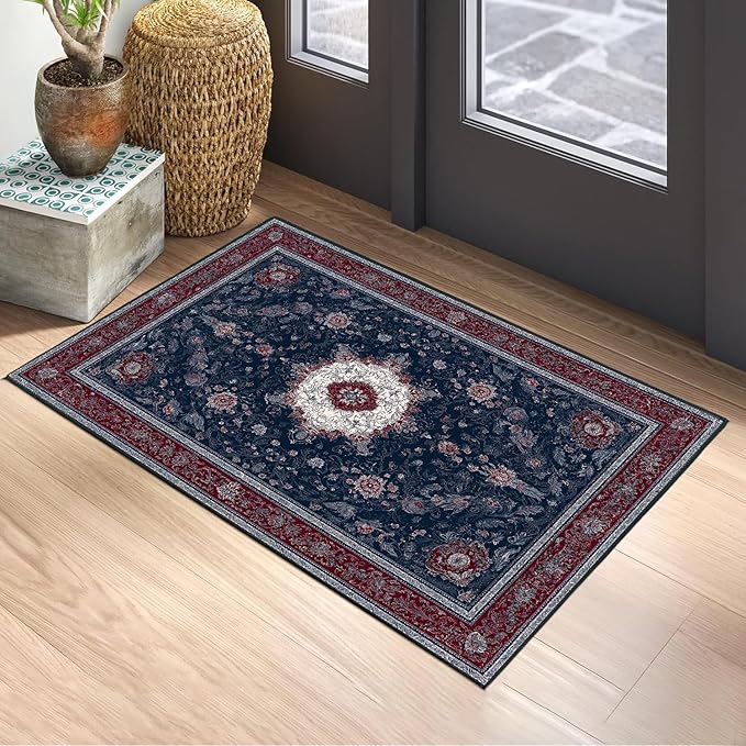 Spring Flower Area Rug 2x3 ft Entry Rug Washable Boho Rugs Non Slip Low Pile Floral Door Mat Small Carpet for Bedroom, Bedside, Kids Room, Office, Dining Room