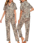 SWOMOG Women Satin Pajamas Set Short Sleeve Top & Pants Sleepwear Silky Button Down Nightwear 2pcs Loungewear Pjs Set