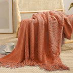 LOMAO Knitted Throw Blanket with Tassels Bubble Textured Lightweight Throws for Couch Cover Home Decor (Orange, 50x60)