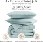 Southshore Fine Living, Inc. Oversized Bedding Quilt Twin XL Coverlet with Matching Quilted Pillow Sham, Brick Pattern Stitching, All Season Quilted Coverlet, Lightweight Twin Size Bedspread, Sky Blue