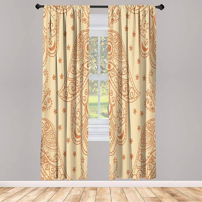 Lunarable Hamsa Window Curtains, Egyptian Boho Hand Shape Pattern Eye Design Bridal Night Inspired Art, Lightweight Decorative 2-Panel Set & Rod Pocket, Pair of - 28" x 84", Pale Cinnamon