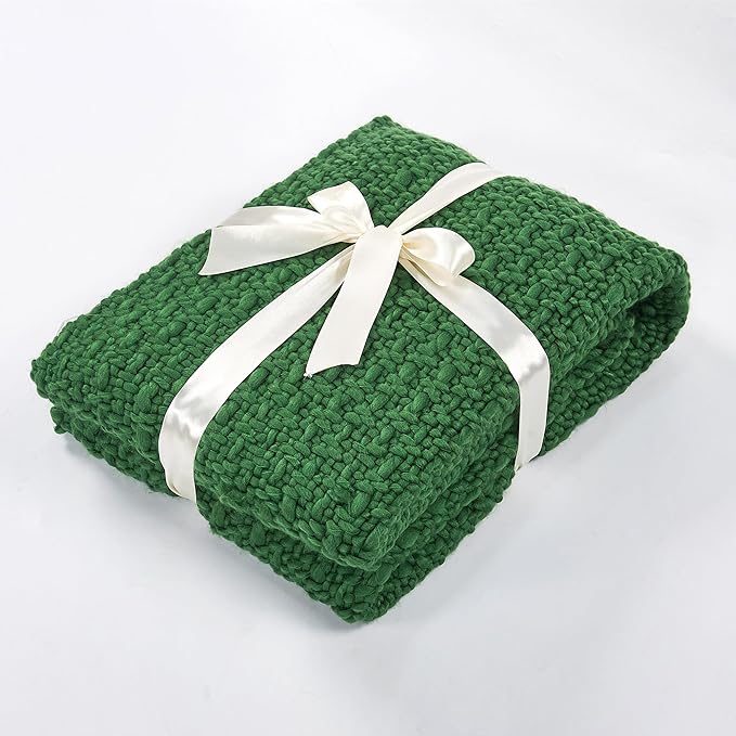 Home Soft Things Chunky Knit Basket Weave Throw Blanket 50"x60" - Boho Soft Microfiber with Braided Tassels - All Season Cozy Decorative Throw for Couch, Sofa, Bed, Indoor & Outdoor - Eden Green