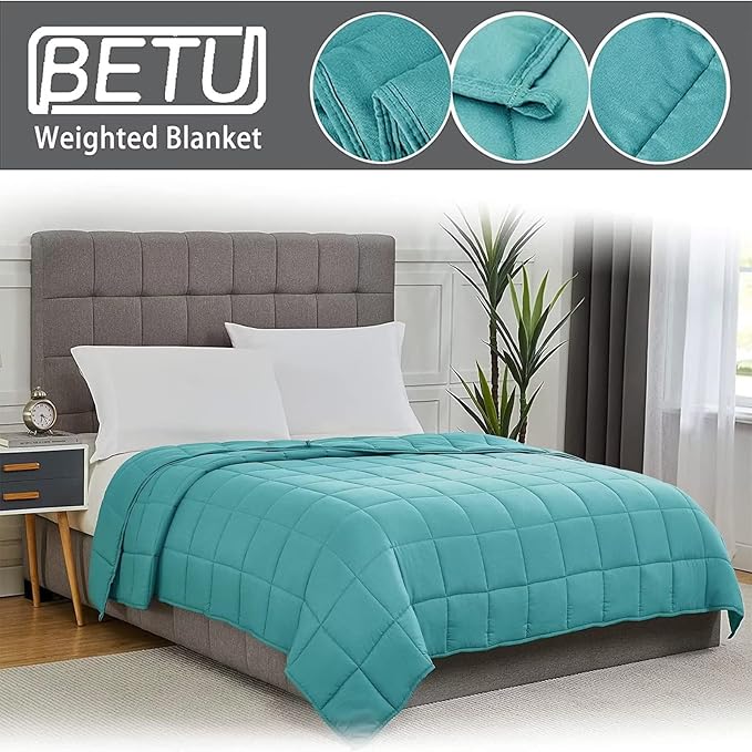 Weighted Blanket for Adults (15lbs, 60"x80" Queen Size) - Cooling and Breathable Heavy Blanket for 120-160lbs with Premium Glass Beads - Soft Thick Blanket for All-Season Sleeping Comfort - Teal