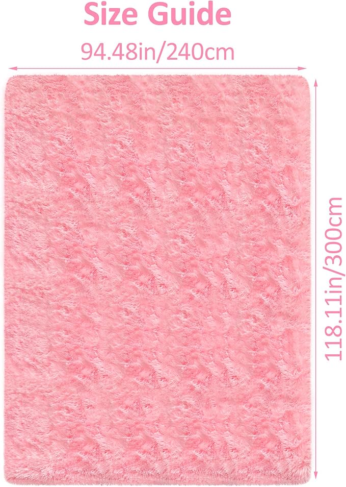 Fluffy Rugs for Living Room 8x10 Feet Pink Fur Rug Soft Shaggy Rug for Bedroom Girls Modern Indoor Furry Floor Carpet Washable Plush Fuzzy Kids Area Rug for Nursery Princess Teen Dorm