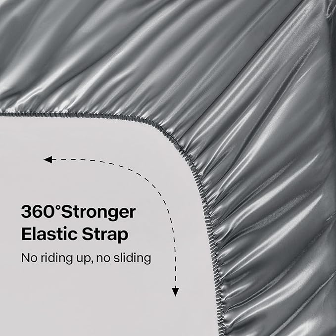BEDELITE Satin Sheets Full XL Size Bed Set, Luxury Soft Dark Grey Silky Sheets for Hair and Skin, Similar to Silk Bed Sheets Set 4 Pieces with 1 Deep Pocket Fitted Sheet, 1 Flat Sheet, 2 Pillowcases