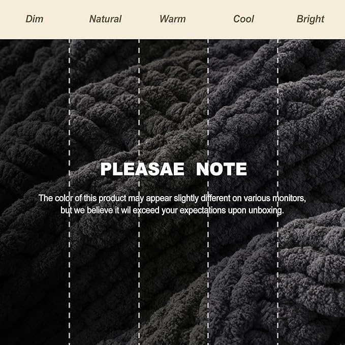 Battilo Chunky Knit Throw Blanket for Couch, Dark Grey Chenille Throw Blanket Thick Warm Cozy Soft Cable Knitted Blanket for Sofa,Bed, Living Room, 50"x60"