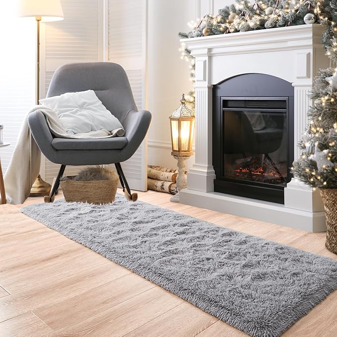 Noahas Grey Runner Rug for Hallway,2'x6' Long Area Rugs for Bedroom Living Room,Non Slip Thick Shag Floor Carpet for Entryway Kitchen Dorm Nursery Bedside Kids Room