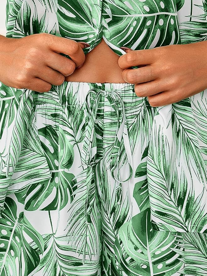 LILLUSORY Womens Satin Silk Pajamas Set 2 Piece Ruffle Pjs Winter Matching Lounge Sleepwear Button Down Striped Shirt Shorts