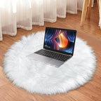 White Faux Fur Rug Small Round Fluffy Rug 2x2 Feet Round Rug for Kids Room Round Fuzzy Throw Rug for Bedroom Non-Slip Shag Faux Fur White Circle for Living Room Round Furry Rugs for Girls Room
