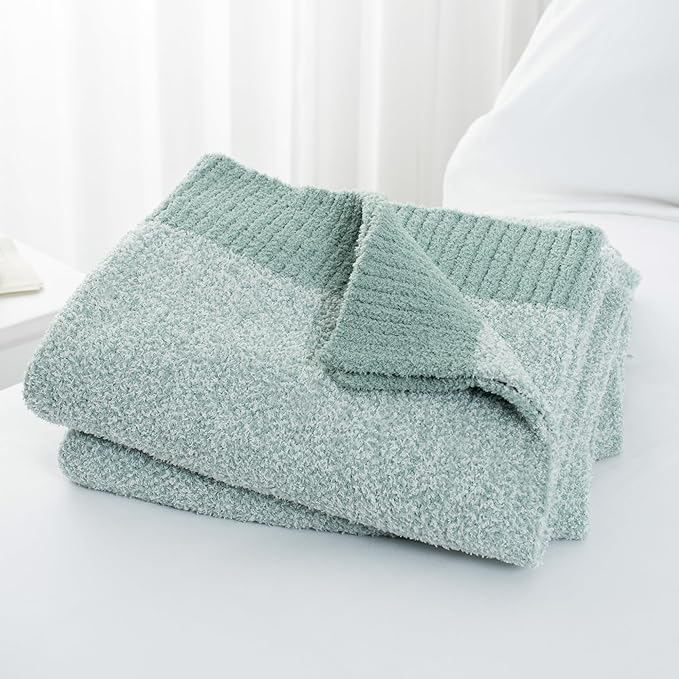 Carriediosa Heather Throw Blanket 50" X 60", 400GSM Ultra Soft Microfiber Fuzzy Fluffy Reversible Knitted Blankets Cozy Plush Lightweight and Warm Fall Throws for Couch, Bed, Sofa, Sage Green