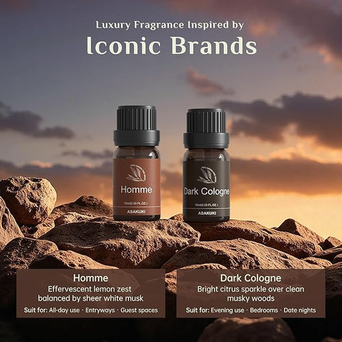 ASAKUKI Men Essential Oils Set for Diffuser, 6×10ml Cologne-Inspired Unisex Fragrance Oils for Diffusers – Elegant, Clean, and Confident Scents