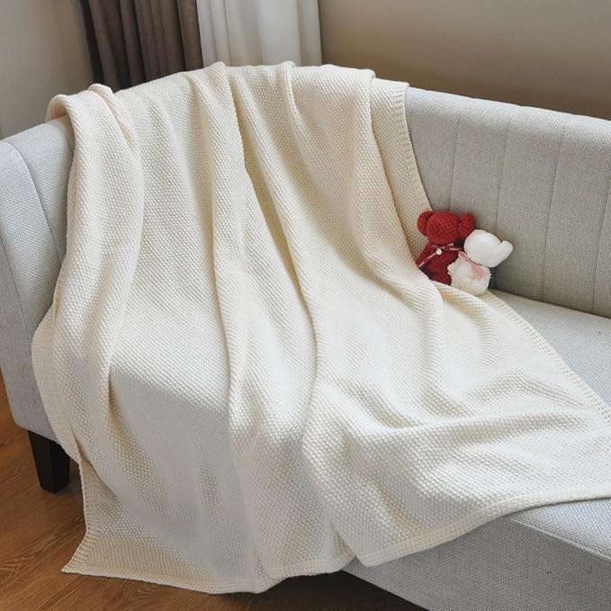 Cream White Waffle Texture Throw Blanket for Couch,Soft Cozy Cable Knit Throw for Bed Sofa Chair Living Room,Lightweight Warm Maximalist Decor Christmas Blanket,50"x60" (cr-A03)