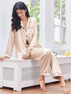 Ekouaer Women's Classic Button Down Long Satin Silk Pajama Set