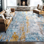 Area Rug 8x10 Washable Rugs Modern Abstract Area Rug Soft Non-Slip Non-Shedding Faux Wool Stain Resistant Floor Carpets for Living Room Bedroom Dining Room Kids Room Home Office (Teal, Rust)