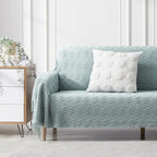 BOURINA Aqua Throw Blanket 50 x90 Inches Throw Textured Solid Soft Sofa Throw Bed Runner Couch Cover Knitted Decorative Blanket Bed Runner
