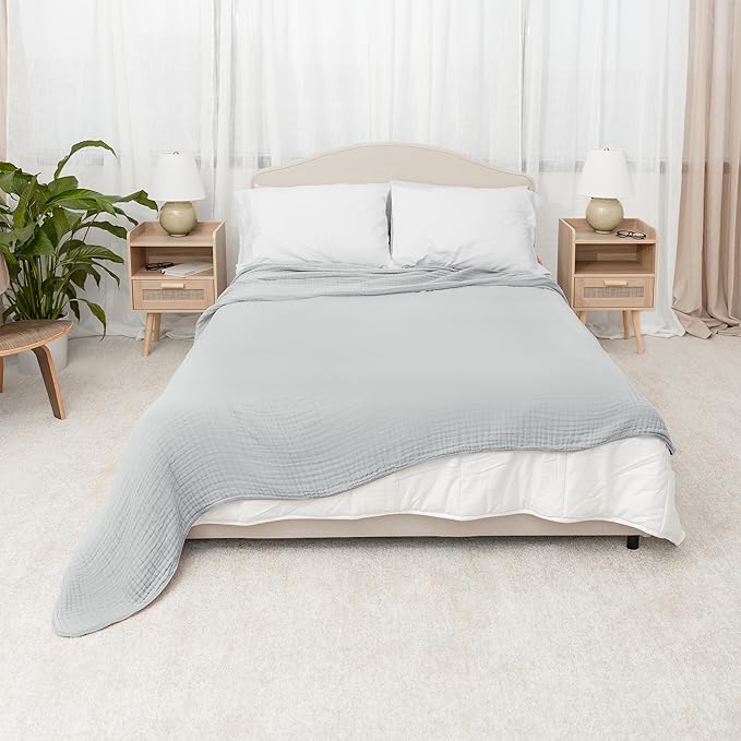 Comfy Cubs Muslin Blanket for Adults King 108" x 90" - 6 Layer Soft, Breathable & Lightweight Muslin Adult Blanket - Machine Washable & Designed in The US Bedding for All Seasons -Heather Blue