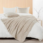 Striped Throw Blanket and Pillow Covers Set (No Inserts) for Couch and Bed, Plush Warm Lightweight Fuzzy Faux Fur Blanket for All Seasons (60" x 80", Oatmeal)