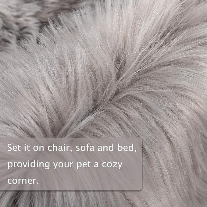Asrug Faux Fur Dog Rug Plush and Fluffy Dog Mat Ultra Cozy Pet Throw Rug for Dogs Cats, Luxury Soft Faux Sheepskin Rug, Small Blanket for Dog,Shag Fur Area Rugs for Bedroom, Grey, 24 by 36 inches