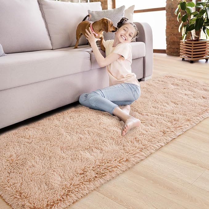 Noahas Beige Runner Rug for Hallway,2'x6' Long Area Rugs for Bedroom Living Room,Non Slip Thick Shag Floor Carpet for Entryway Kitchen Dorm Nursery Bedside Kids Room