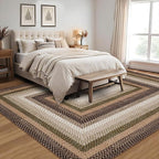 RUGSREAL 9x12 Braided Rug Washable Living Room Rug Modern Braid Printed Large Bedroom Area Rug Non Slip Dining Room Rug with Rubber Backing Farmhouse Accent Carpet for Home Decor Office, Moss/Brown