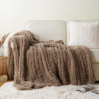 Battilo Beige Chunky Knit Throw Blanket for Couch, Super Soft Thick Warm Cable Knitted Blanket, Khaki Polyester Throw Taupe Blankets for Bed, Sofa, Living Room, 50"x60"