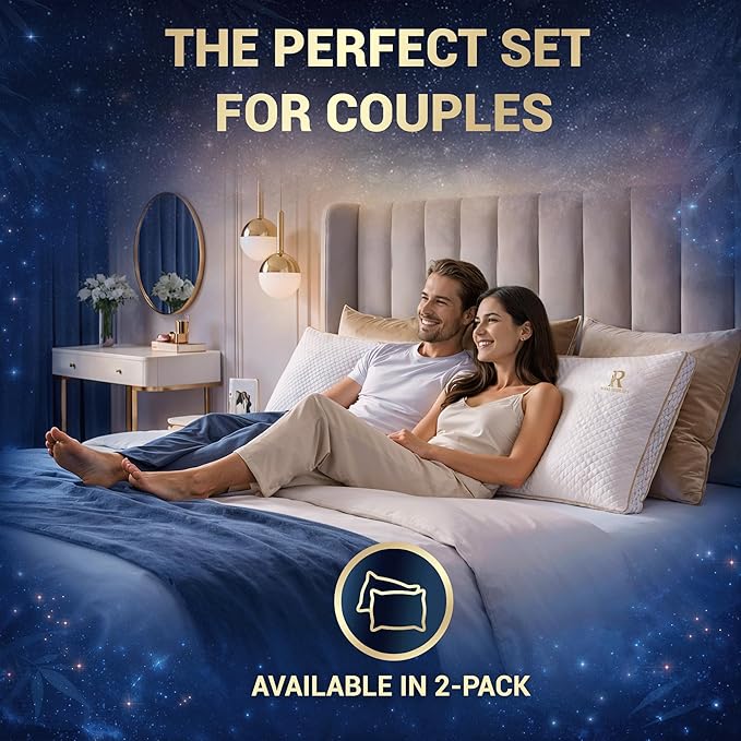 Royal Therapy 2-Pack King Memory Foam Pillow, Adjustable Shredded Odor-Free Pillow for Neck & Shoulder Pain Relief, Support for Back, Stomach, Side Sleepers, AirFlowPRO