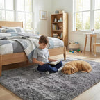 junovo 6x9 Grey Washable Area Rug for Boys Bedroom Living Room, Soft Non-Slip Fluffy Rugs, Shag Plush Memory Foam Carpet for Kids Room Baby Nursery Home Decor
