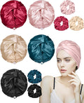 Canlierr 5 Set Adjustable Silk Satin Bonnet for Sleeping Women Scrunchie Double Layer Night Cap Sleep Turban Hair Wrap Unisex