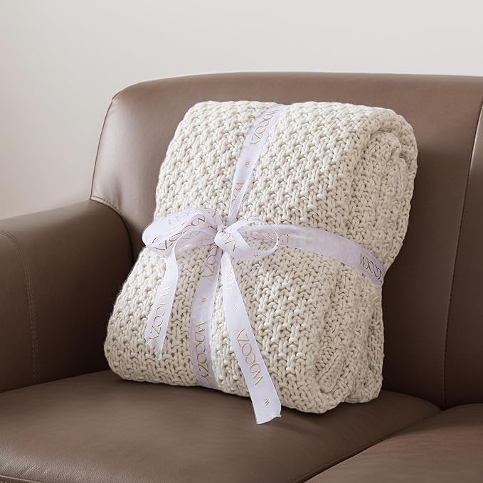 WDCOZY Chunky Cable Knit Throw Blanket Super Soft Warm Knitted Throw Blanket for Couch, Sofa, Chair, Bed Lightweight Breathable Cozy Comfortable Home Decorative Ivory Cream White 60x80 Inches