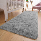 YJ.GWL Shag Runner Rug Non Slip for Bedroom Living Room Soft Small Rugs for Dorm, 2x6 Feet Grey Plush Carpet Runner for Nursery Dorm, Fuzzy Bedside Rug for Kids Boys Girls Room Home Decor