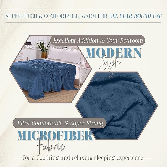 Elegant Comfort Luxury Velvety Feel Blanket, All-Season Lightweight Blanket, Ultra Plush, Soft, Cozy-Fuzzy Flannel Fleece for Couch, Sofa, Bed, Travel, Solid Design, Twin/Twin XL, Navy Blue