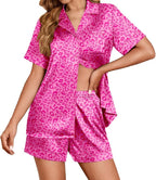 Ekouaer Womens Satin Silk Pajamas Set Short Sleeve Sleepwear Button Down Top and Shorts Loungewear 2 Piece Pjs Set S-XXL