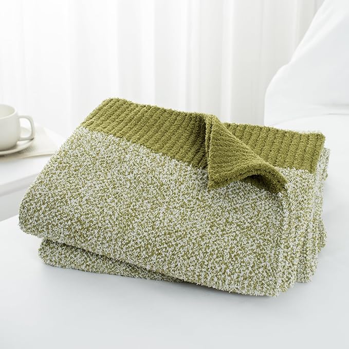 Carriediosa Heather Throw Blanket 50" X 60", 400GSM Ultra Soft Microfiber Fuzzy Fluffy Reversible Knitted Blankets Cozy Plush Lightweight and Warm Fall Throws for Couch, Bed, Sofa, Olive Green