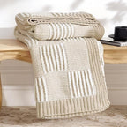 Amélie Home Knit Throw Blanket, Soft Chenille Cozy Breathable Pineapple Chunky Decorative Blanket for Couch, Bed & Sofa, French-Inspired Lightweight Warm Gift for Women, Beige, 60"x80"