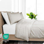 Bare Home Bedding Duvet Cover Extra Long - Premium 1800 Super Soft Collection - Lightweight, Duvet Cover - Soft Textured (Twin/Twin XL, Grid - Stone/White)