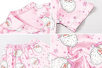Umeyda Girls Womens Pajamas Set, Satin Silky Button Down Loungewear 2 Piece Short Sleeve Pants PJS Sets for Mommy Kids