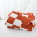 Carriediosa Checkered Throw Blanket 60" X 80" Twin, 400GSM Ultra Soft Microfiber Fuzzy Fluffy Reversible Cute Preppy Knitted Blankets Cozy Plush Fall Throws for Couch, Bed, Sofa, Rust