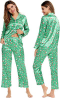 SWOMOG Womens Silk Satin Pajamas Set Long Sleeve Button Down Sleepwear 2 Piece Lounge Set Pj Set XS-3XL