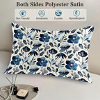 Imitation Silk Pillow Case for Hair and Skin Watercolor Blue Floral Leaves Queen Size 1 Pack Satin Pillow Cases with Zipper Super Soft Pillow Cover for Women Bed Sleeping, 20x30 Inches
