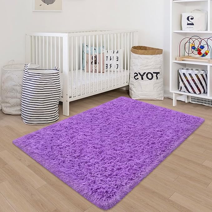 Fluffy Rugs for Bedroom Living Room 3x5 Purple Shaggy Area Rug Soft Plush Fuzzy Fur Throw Carpets Kids Rug for Nursery Girls Room Dorm Home Decor Aesthetic