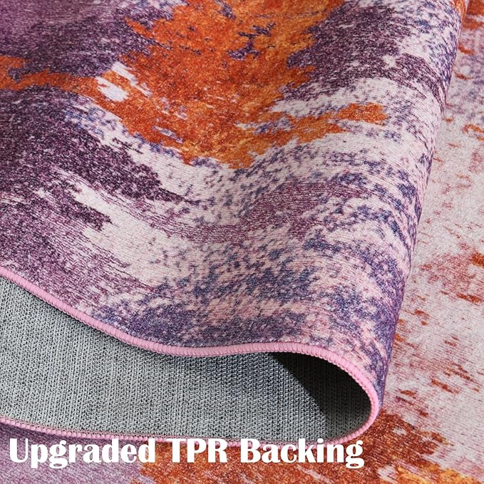 Area Rug 5x7 Washable Rugs Modern Abstract Area Rug Soft Non-Slip Non-Shedding Faux Wool Stain Resistant Floor Carpets for Living Room Bedroom Dining Room Kids Room Home Office (Purple, Multi)