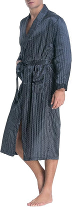 Lavenderi Mens Silky Satin Lounge Robe, Long Lightweight Sleepwear