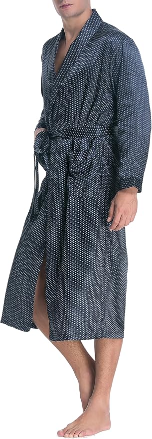 Lavenderi Mens Silky Satin Lounge Robe, Long Lightweight Sleepwear