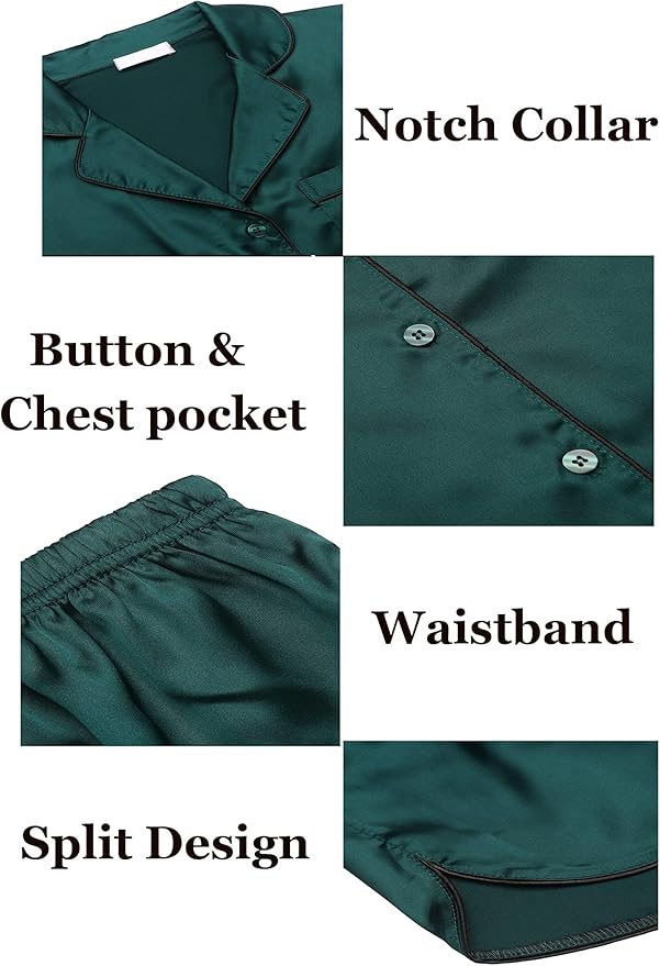 Ekouaer Womens Silk Satin Pajamas Set Short Sleeve Sleepwear Button Down Loungewear 2 Piece Pjs Shorts Set S-5X Plus Size