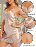 Avidlove Women Lingerie Plus Size Satin Lace Chemise Nightgown Sexy Full Slips Sleepwear L-4XL